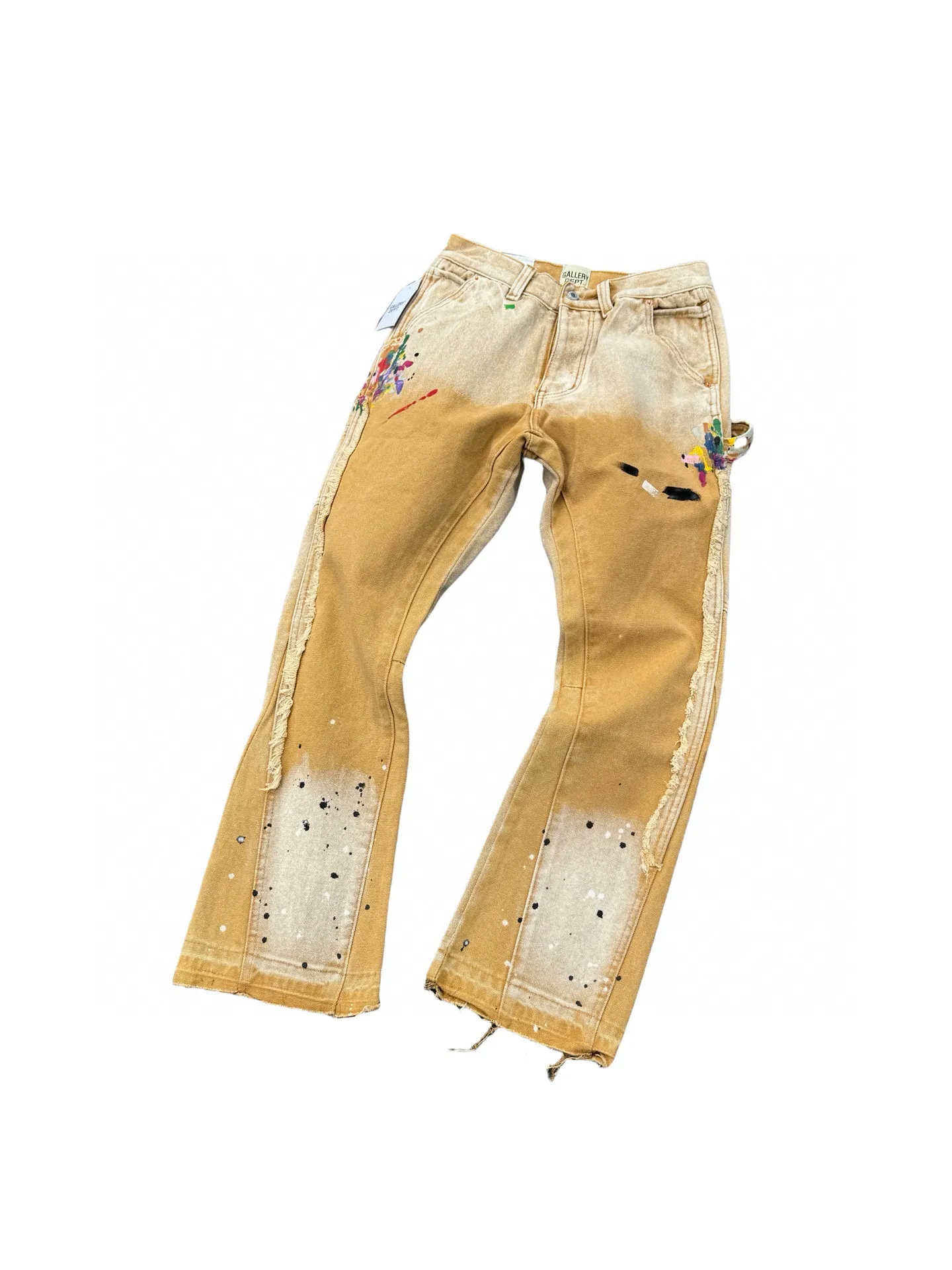 P250💰G91 GALLERY DEPT. Spliced ​​patches, ink-splashed denim bell-bottoms, washed distressed spliced ​​jeans, denim washing factory. During the process, the owner of the washing factory helped introduce a boss who once worked at the Levi OEM factory and then started his own business. This also paved the way for the following styles. Therefore, Levi's remodeled single product for the base plate is really familiar. Whether it is the fabrics supplied or the lathes used in production, there is nothing to choose from. -Color: Black -Size: S-XXL (corresponding to 28-36)